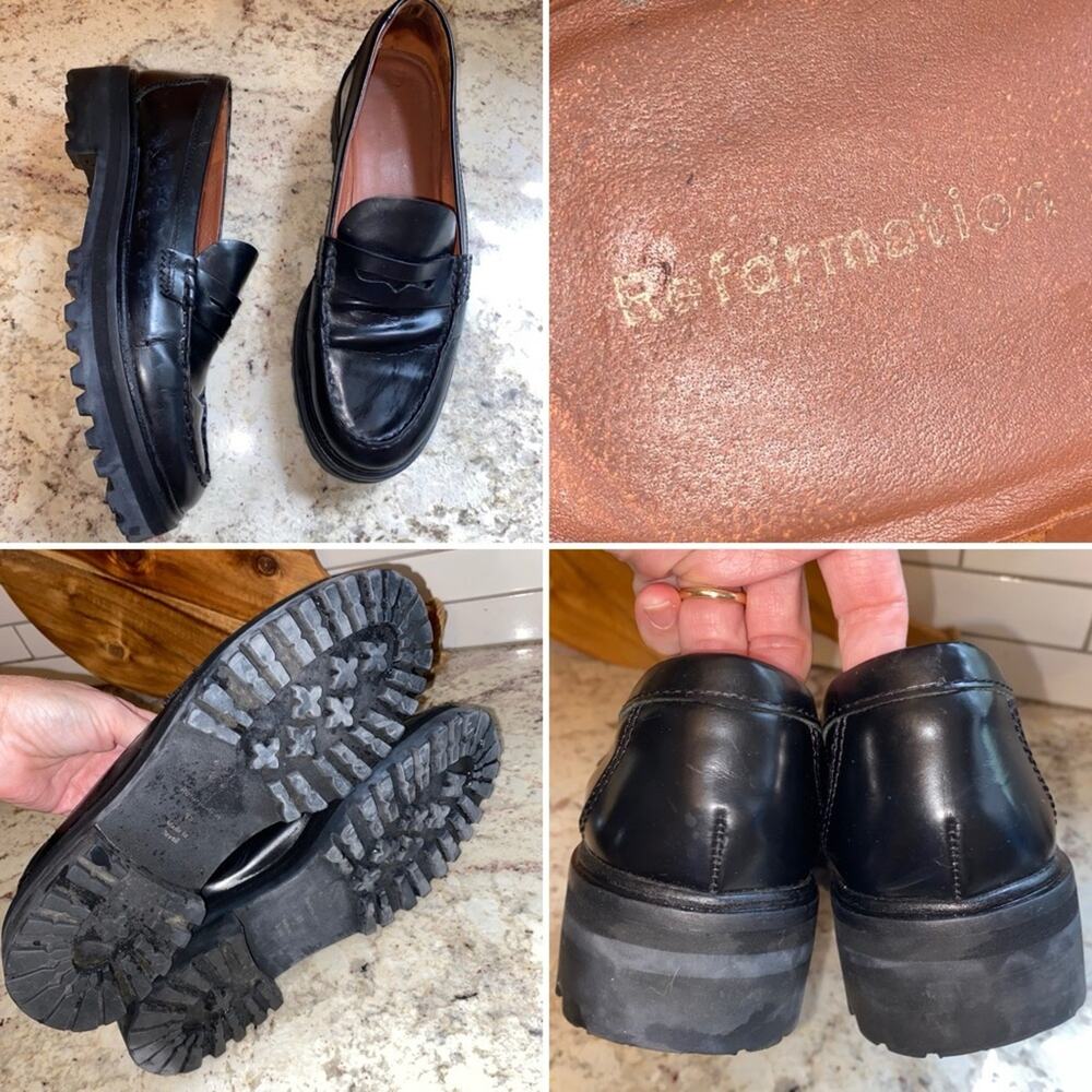 REFORMATION Agathea $298 Chunky Penny Loafer Black Lug Sole EUC US 8.5 (8)